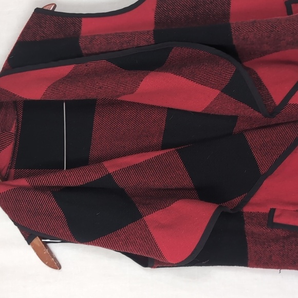 Red Black Buffalo Plaid Swing Collar Fleece Vest Size Large - Picture 3 of 4